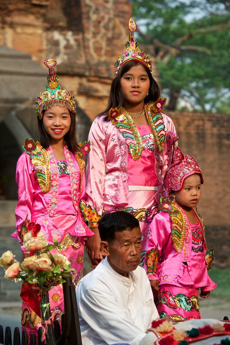 Burma Myanmar Bagan portrait three girls