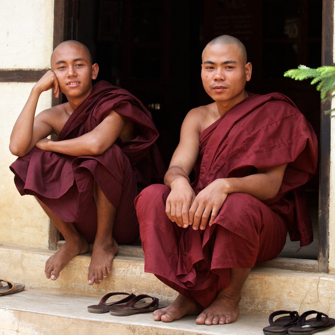 Burma Myanmar Bagan two young monks