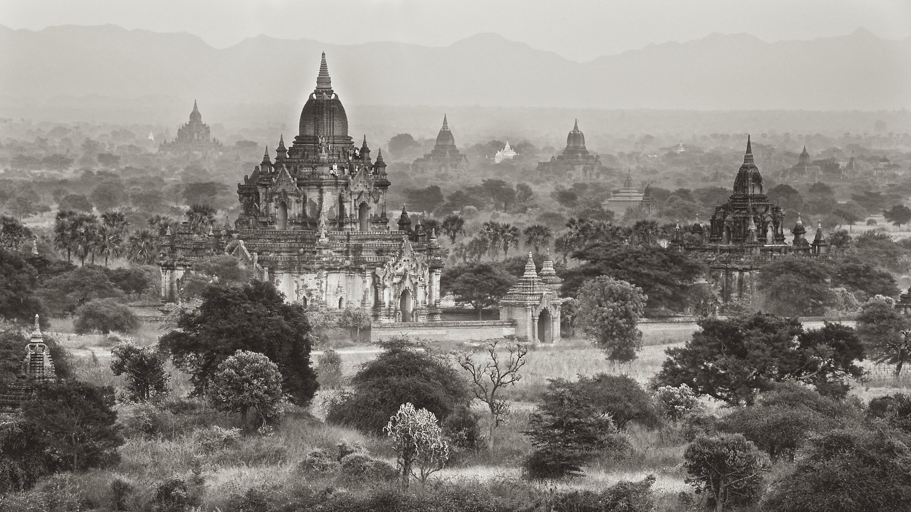 Burma Bagan landscape black and white