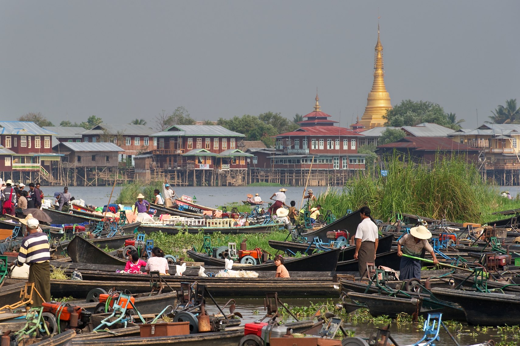 Burma Myanmar Inle Lake  market boats