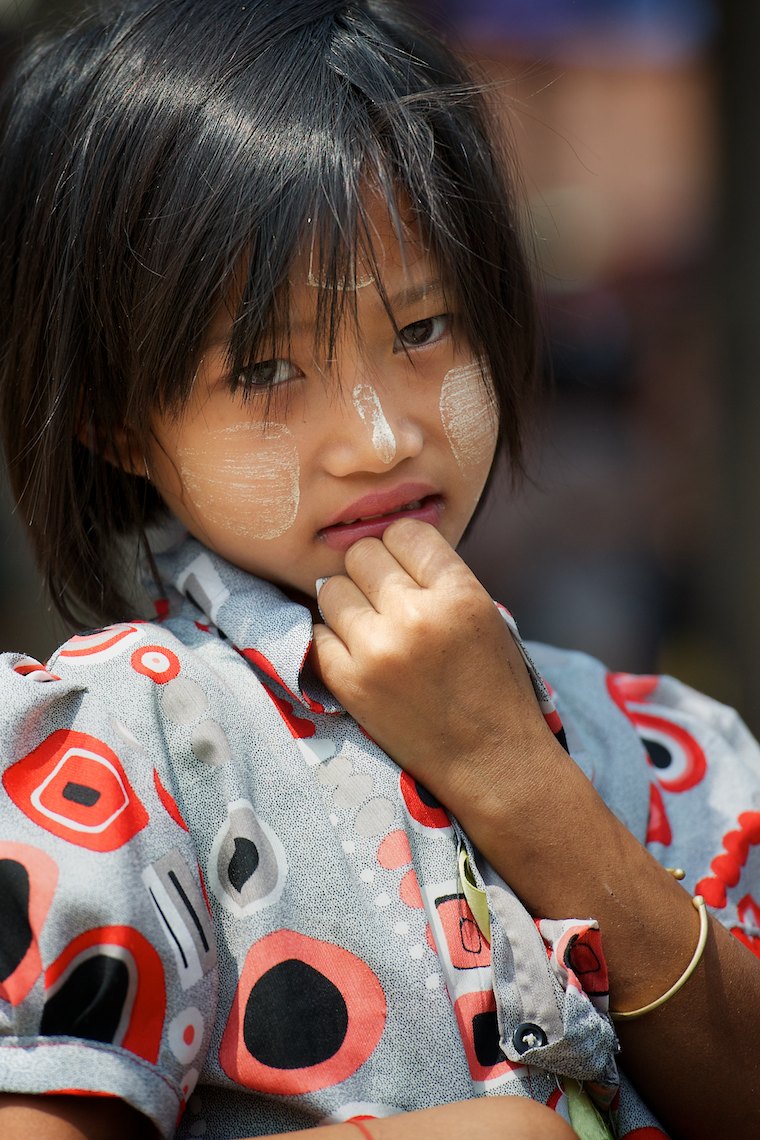 Burma Myanmar Inle Lake  market portrait young shy girl