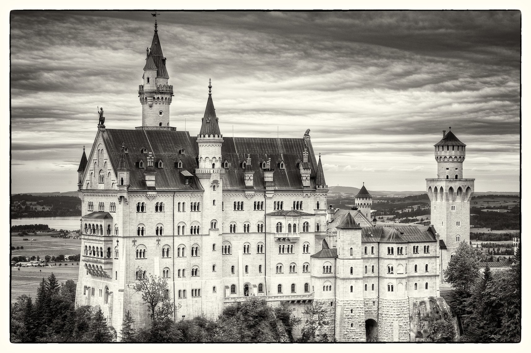 Germany Bavaria Schloss Neuschwanstein HDR black and white