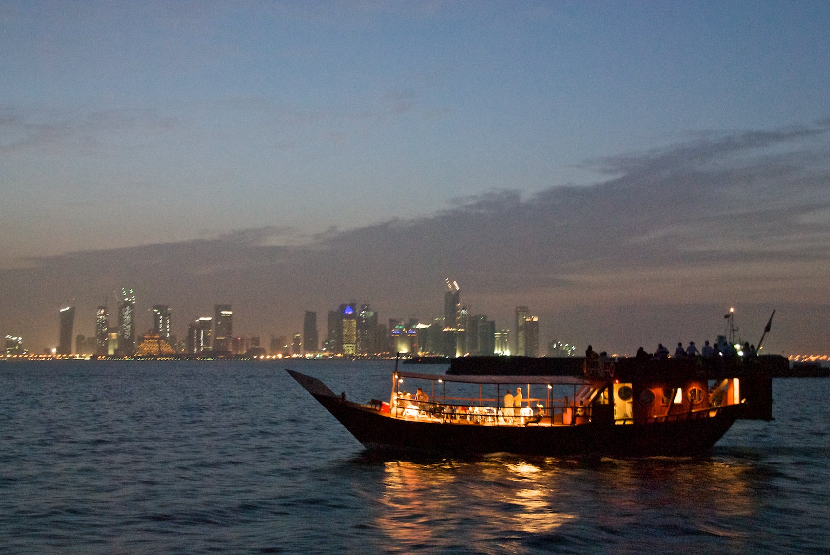 Qatar Dhow West Bay at night