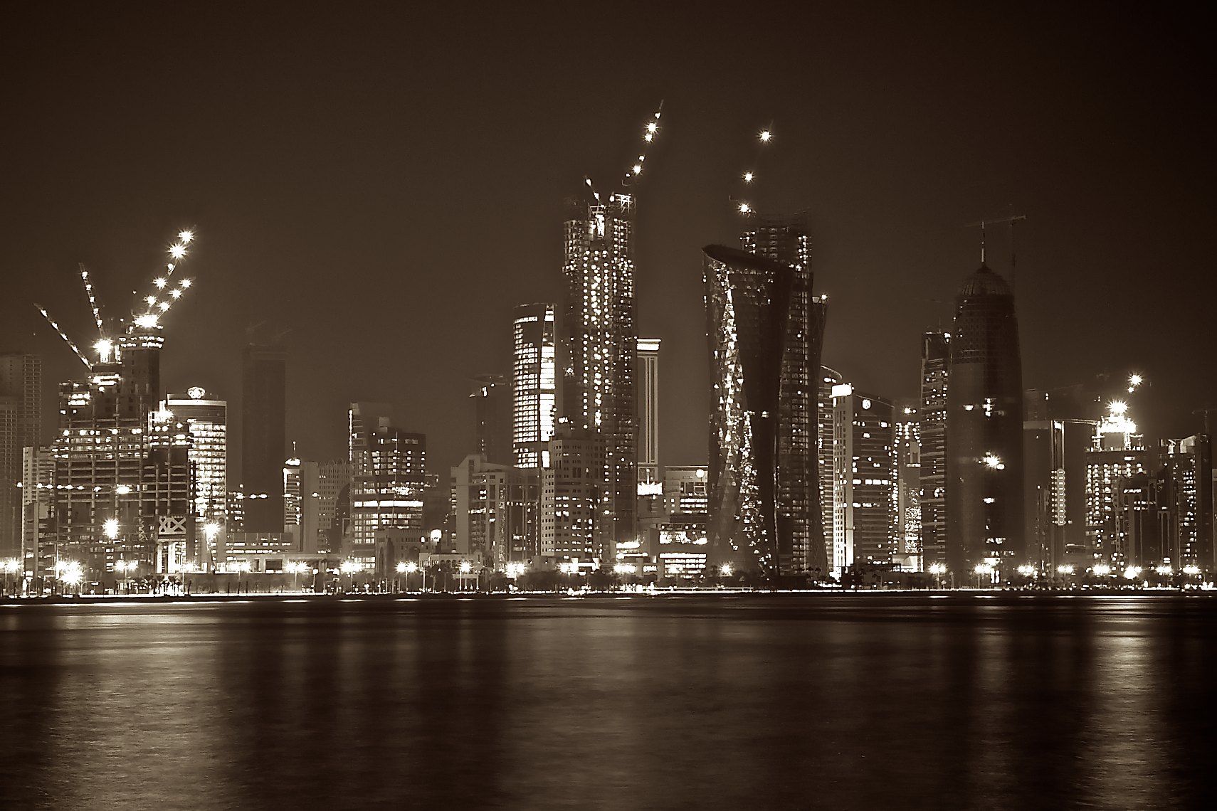 Qatar West Bay architecture at night